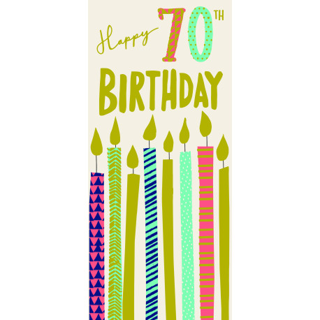 70 års fødselsdag med lys - Aflangt kort & kuvert - Paper Rose