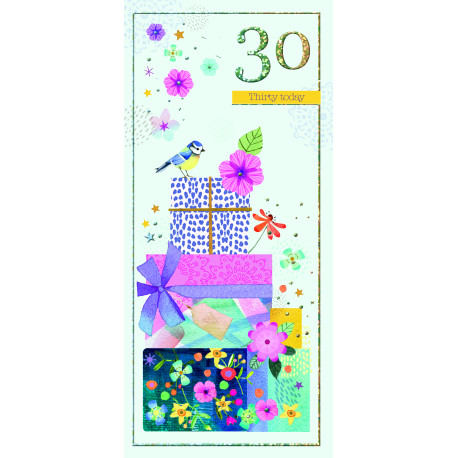 Gaver 30 års fødselsdag - Aflangt kort & kuvert - Paper Rose