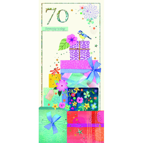 Gaveregn 70 års fødselsdag - Aflangt kort & kuvert - Paper Rose