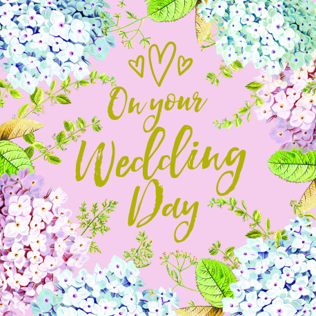On your Wedding Day med blomster 6 guld tekst - Stort kort & kuvert