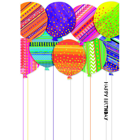 Farvede fødselsdagsballoner - Kort & kuvert