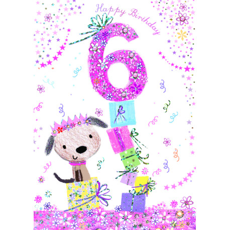 Happy Birthday 6 år - Kort med glimmer & kuvert - Paper Rose