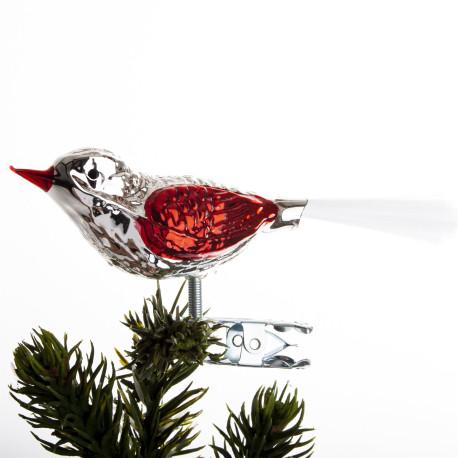 Fugl sølvrød - Julepynt - Brink Nordic