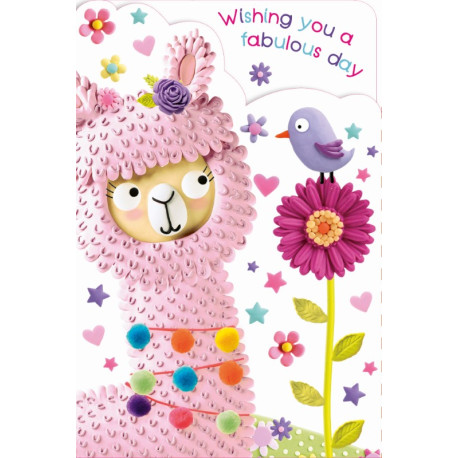 Lama & fugl - Fold-ud fødselsdagskort & kuvert - Paper Rose