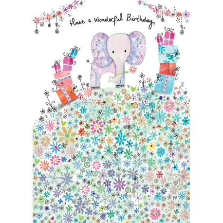 Elefant & gaver med glimmer - Fødselsdagskort & kuvert - Paper Rose