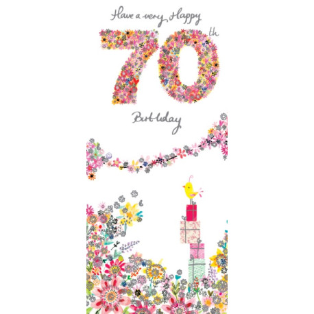 70 års fødselsdagskort med glimmer - Aflangt kort & kuvert - Paper Rose