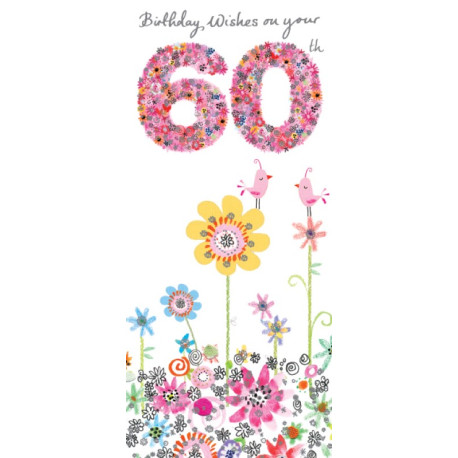 Automatisering Trampe lugt 60 års fødselsdagskort med glimmer-Aflangt kort & kuvert-Paper Rose