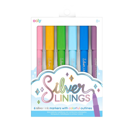 Silver Linings - 6 sølv tuscher med farvet outline - Ooly