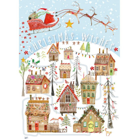 Honningkagehuse med sølvglimmer - Julekort & kuvert