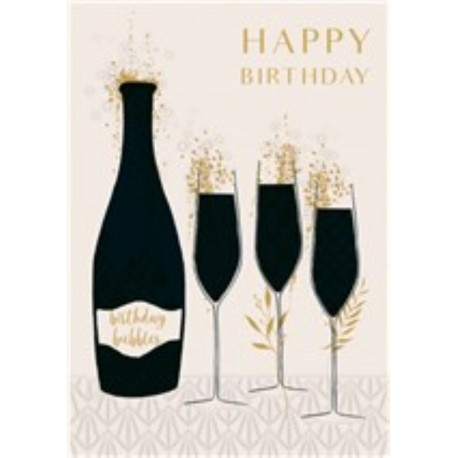 Birthday bubbles med guld print - Fødselsdagskort & kuvert
