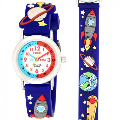 Space børneur - Blå - Silicone rem