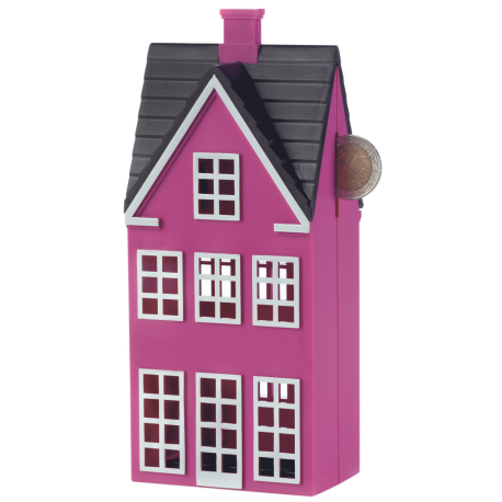 Pink hus sparebøsse med nøglelås