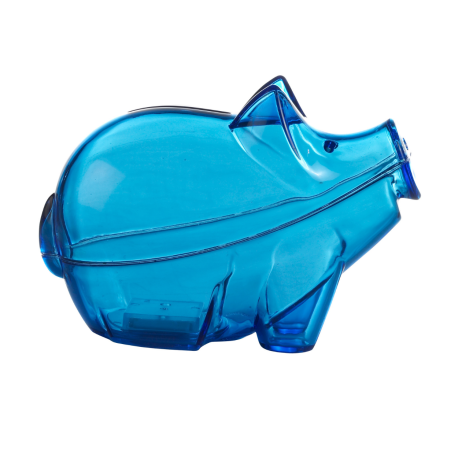 Lille blå transparent cutie gris - Sparebøsse med nøglelås