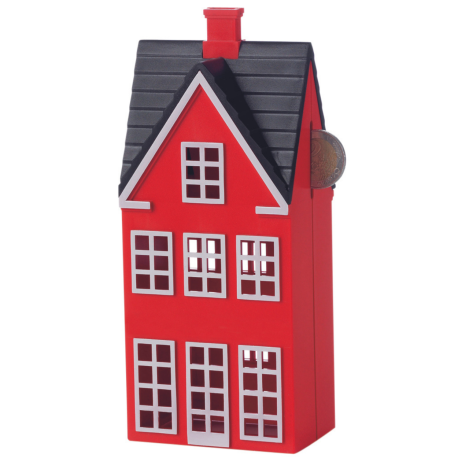 Rødt hus sparebøsse med nøglelås