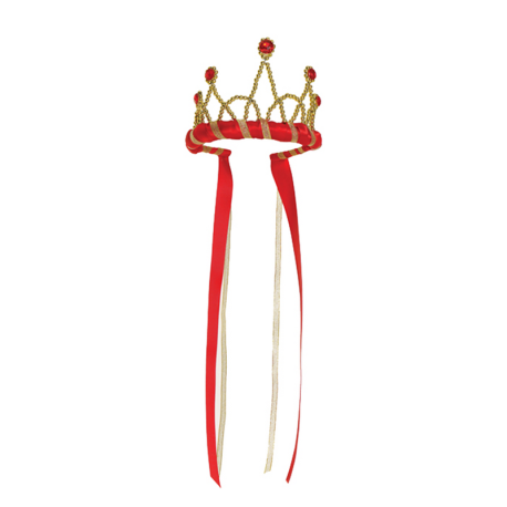 Rød & guld tiara med bånd - Udklædning - Great Pretenders