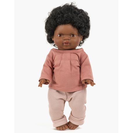 Mørk Jahia dukke rosa bluse & lyslilla bukser - 34 cm - Minikane United Tribe