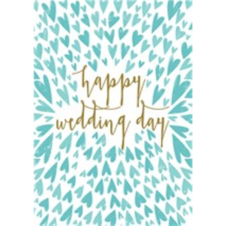 Happy Wedding Day med blå hjerter - Bryllupskort & kuvert