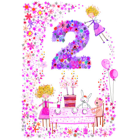 2 års fødselsdag med fe & glimmer - Kort & kuvert - Paper Rose