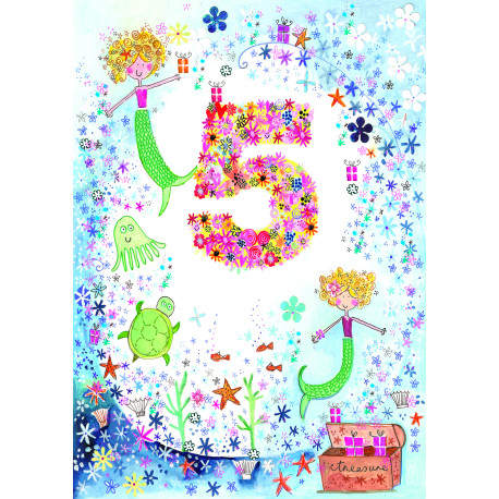 5 års fødselsdag med havfruer & glimmer - Kort & kuvert - Paper Rose