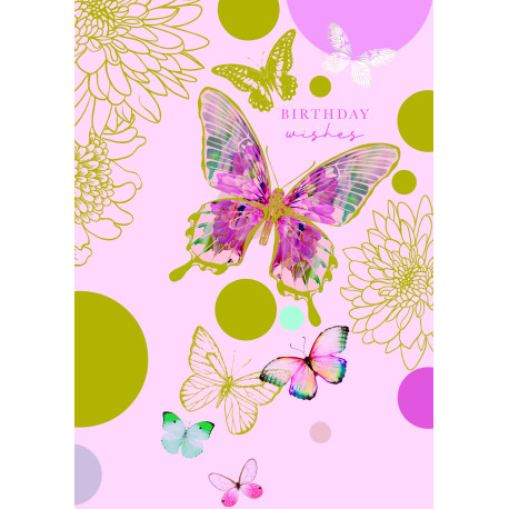 Birthday Wishes med sommerfugle - Kort & kuvert - Paper Rose