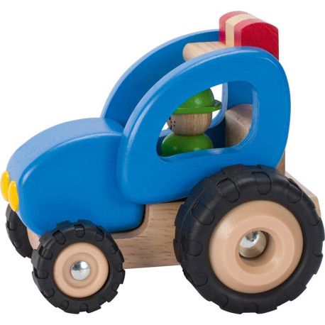 Traktor i træ med gummihjul - Goki