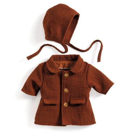 Brun frakke med hue - Dukketøj (30-34 cm) - Djeco