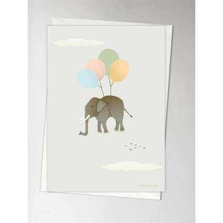 Elefant med balloner - Kort & kuvert - Vissevasse