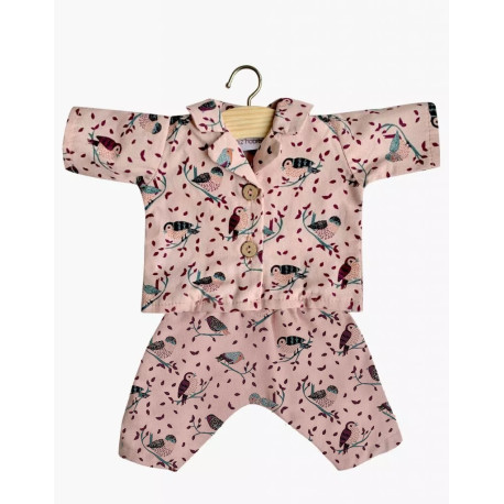 Rosa pyjamas med fugle - Dukketøj 34 cm - Minikane