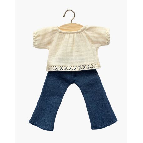 Blonde bluse & jeans - Dukketøj 32 cm - Minikane