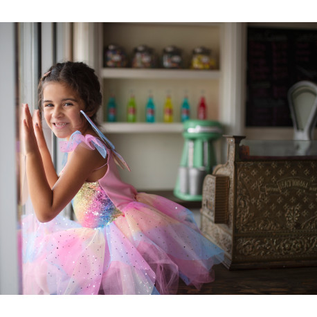 Rainbow fe-kjole med & vinger (5-6 år) - Udklædning - Great Pretenders