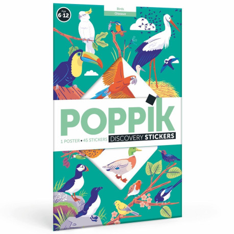 Fugle 6-12 år - Plakat med 45 stickers - Poppik