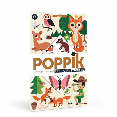 Skoven 3-8 år - Plakat med 60 stickers - Poppik