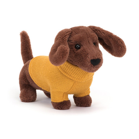 Gravhund med gul sweater - Bamse 14 cm - Jellycat
