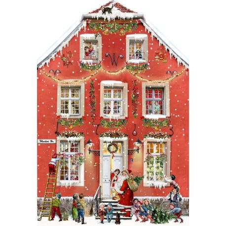 Jul i det røde hus - Julekalender der kan foldes ud (45x30cm)