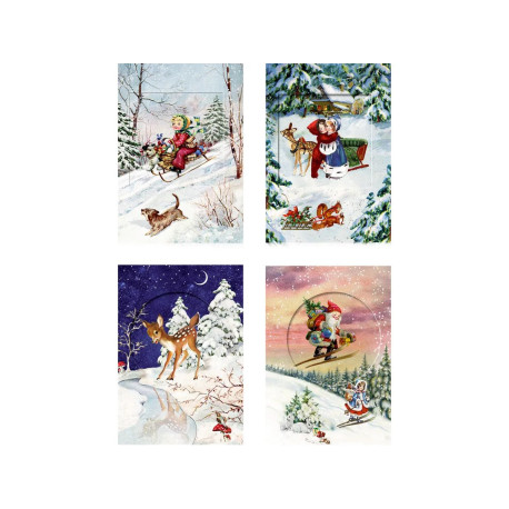 1 stk. Snekugle julekalender kort med kuvert - Assorterede
