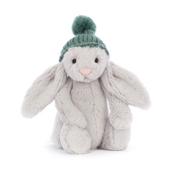 Sølv kanin med hue - Lille Bashful bamse 18 cm- Jellycat