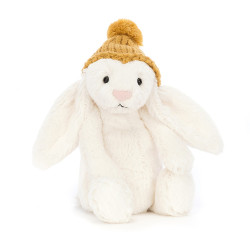Cremehvid kanin med hue - Lille Bashful bamse 18 cm- Jellycat