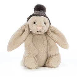Beige kanin med hue - Lille Bashful bamse 18 cm- Jellycat
