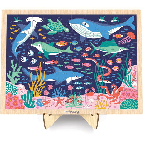 Ocean Life - Træpuslespil i ramme med display - 100 brikker - Mudpuppy