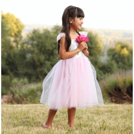 Lyserød paillet kjole med tylskørt - Udklædning (5-6 år) - Great Pretenders