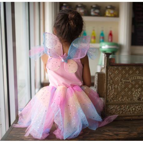 Rainbow fe-kjole med pailletter & vinger (3-4 år) - Udklædning - Great Pretenders