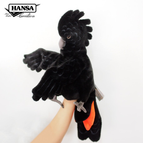 Rødhalet sort kakadue hånddukke - Hansa