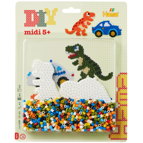 Dinosaur og bil - 1100 midi perler sæt - Hama