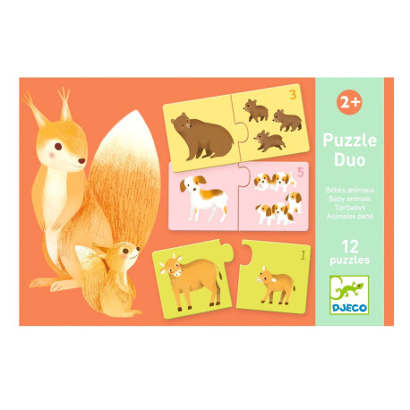 Lær at tælle dyreunger - Puslespil & lærespil (2-3 år) - Djeco