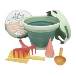 7-i-1 grøn sammenklappelig spand med sandlegetøj i genanvendeligt materiale - Compactoys