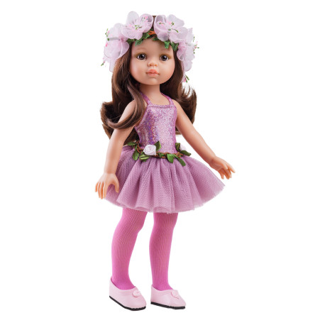 Pink ballerina kjole & blomsterkrans - Dukketøj 32 cm