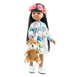 Kanaka Maoli Meily dukke i kjolesæt & bamse - 32 cm