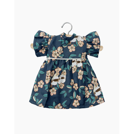Mandarin mørk kjole med små fugle - Dukketøj 32 cm - Minikane