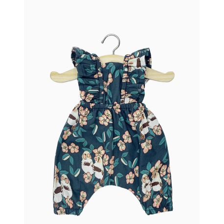 Mandarin mørk jumpsuit med små fugle - Dukketøj 34 cm - Minikane