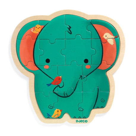 Elefant - Træpuslespil i ramme 14 brikker - Djeco